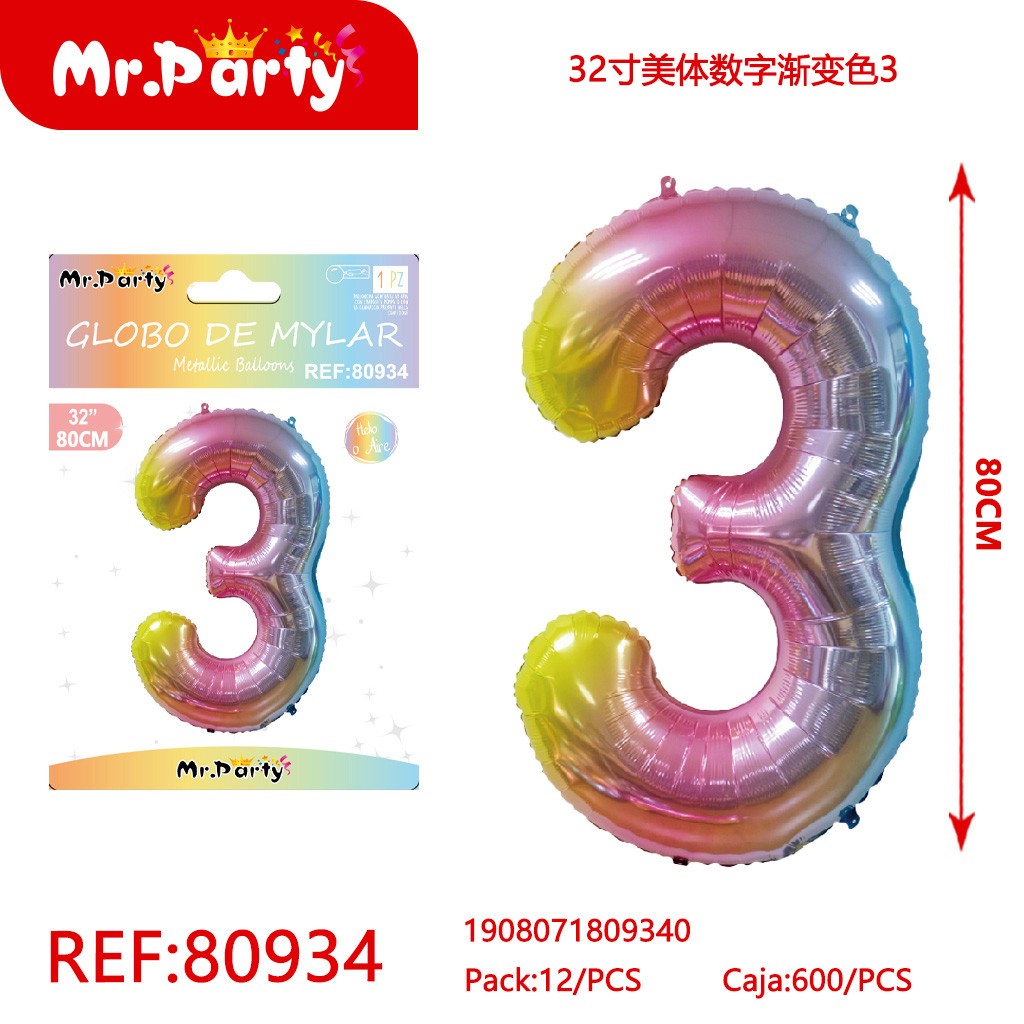 GLOBO DE 32 PULGADAS, NÚMERO DEGRADADO 3