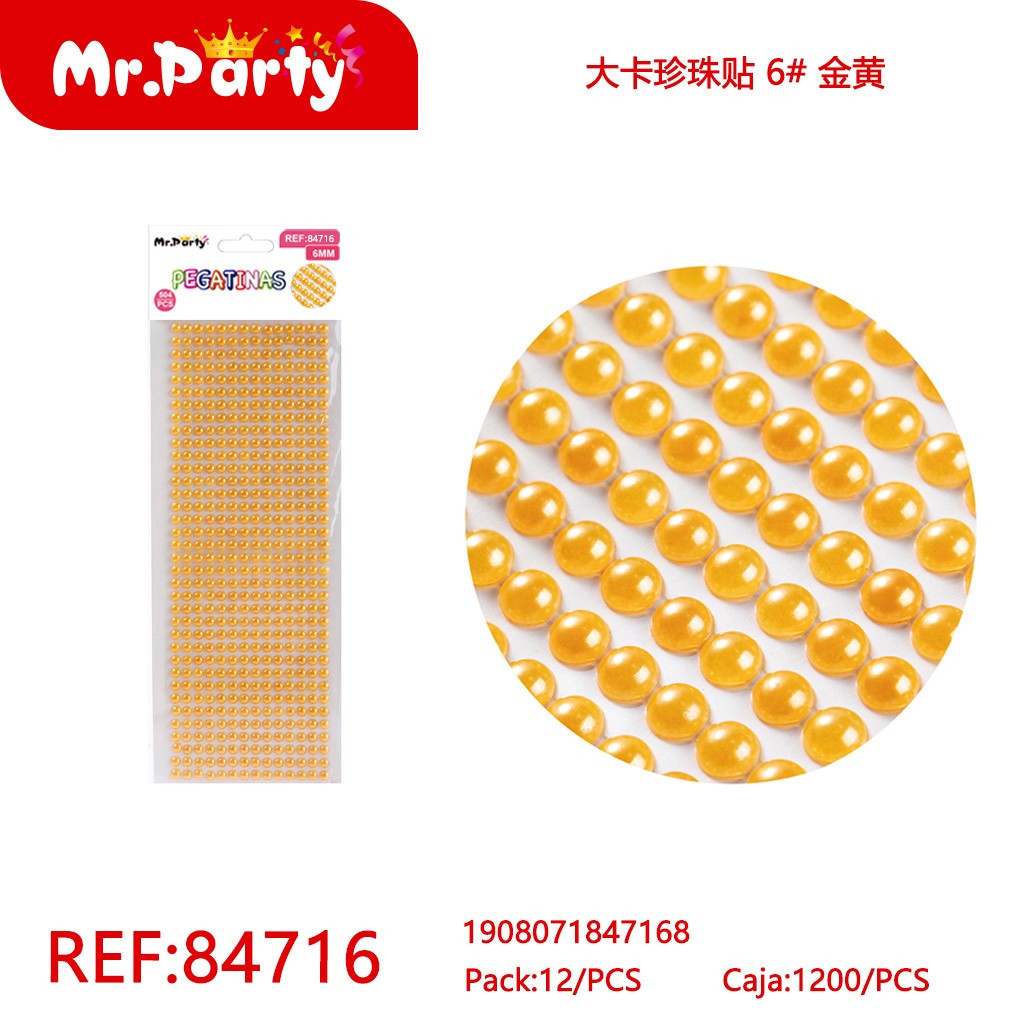 PEGATINA DE PERLA GRANDE 6# DORADO