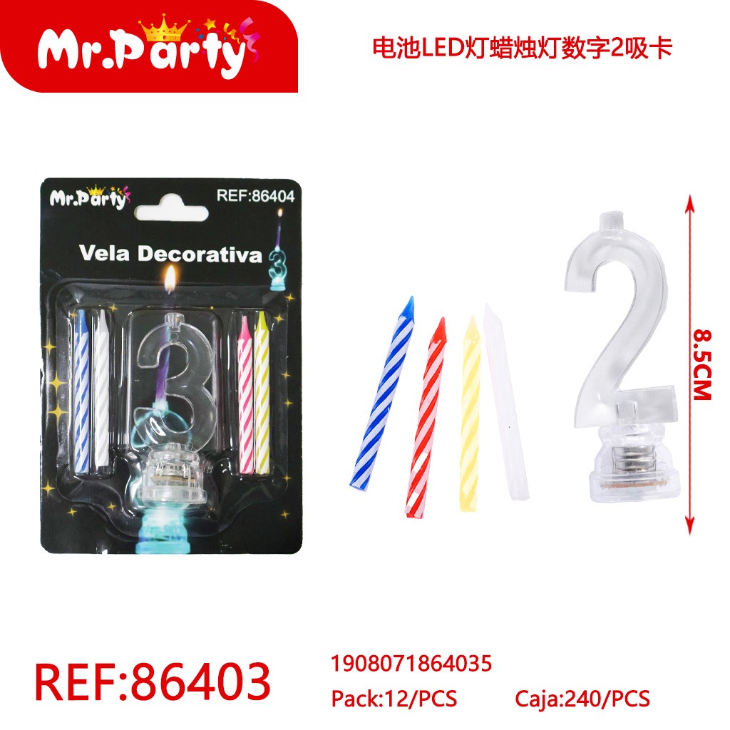 VELA LED CON BATERÍA NÚMERO 2 EN BLÍSTER