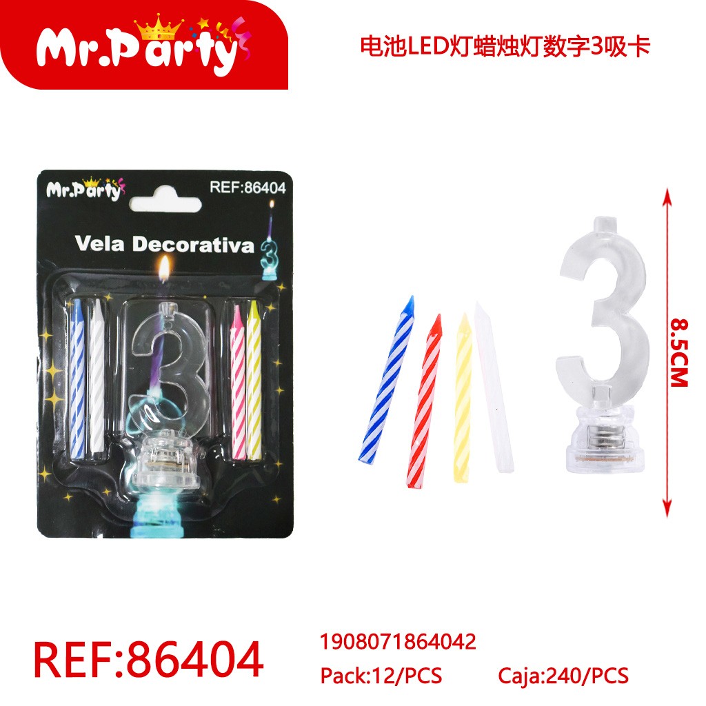 VELA LED CON BATERÍA NÚMERO 3 EN BLÍSTER
