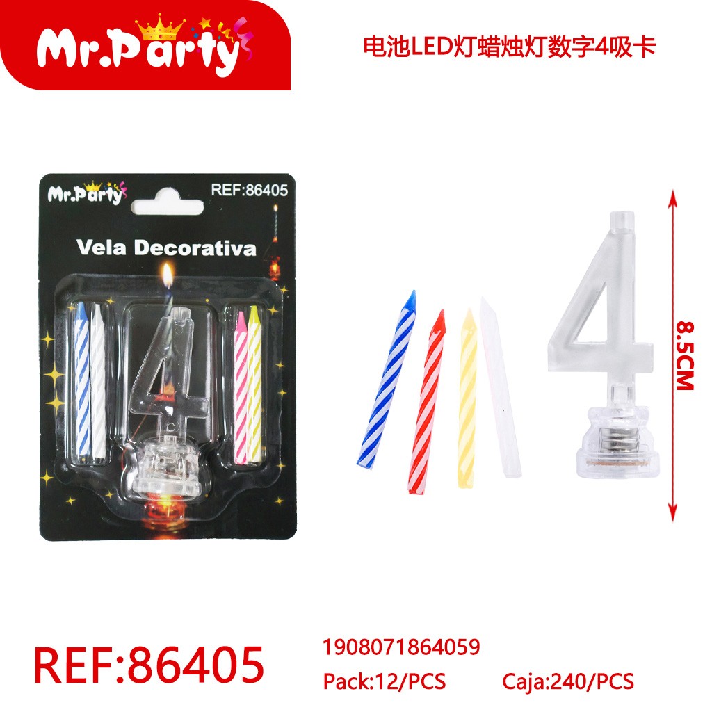 VELA LED CON BATERÍA NÚMERO 4 EN BLÍSTER