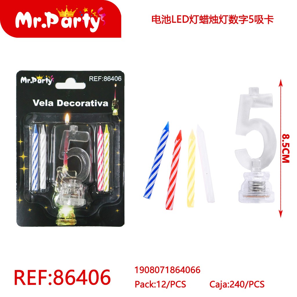 VELA LED CON BATERÍA NÚMERO 5 EN BLÍSTER
