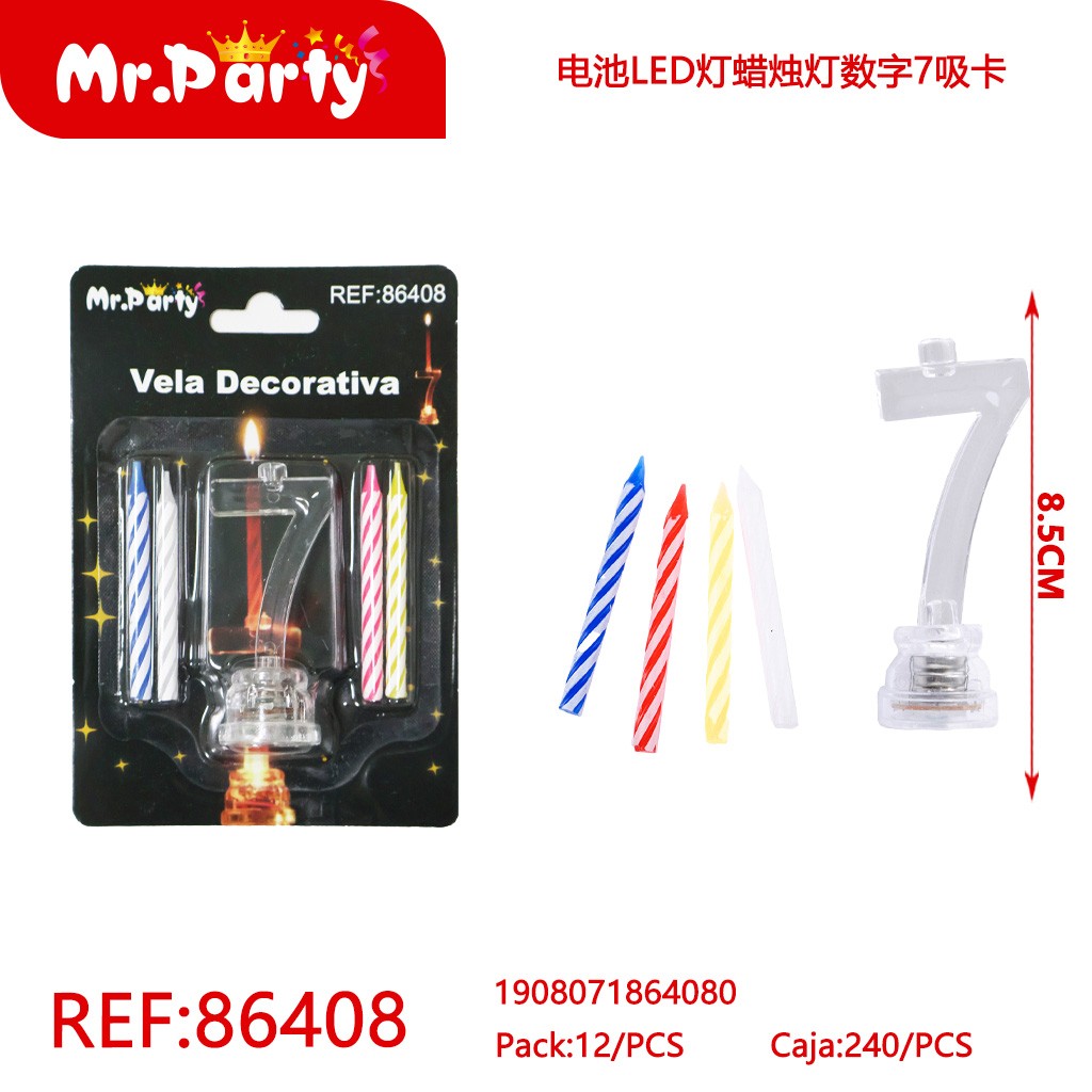 VELA LED CON BATERÍA NÚMERO 7 EN BLÍSTER