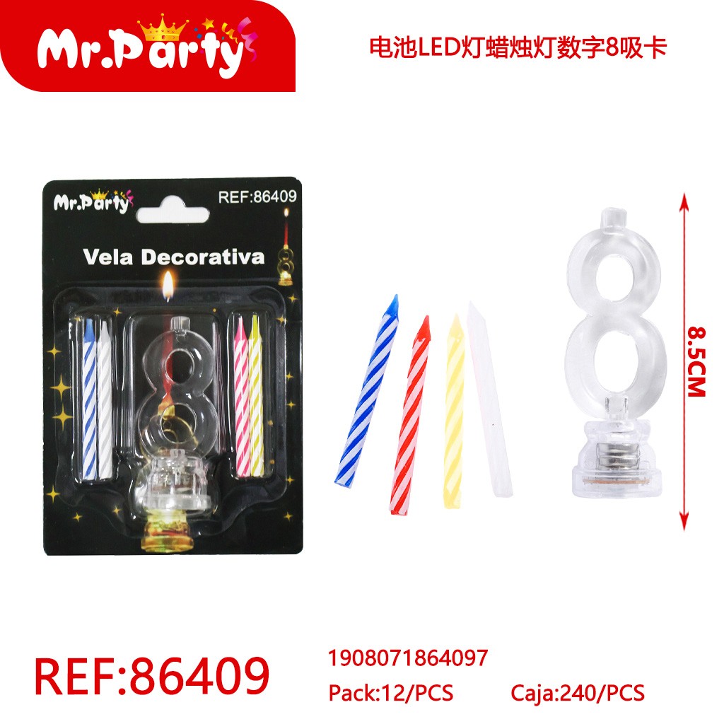 VELA LED CON BATERÍA NÚMERO 8 EN BLÍSTER