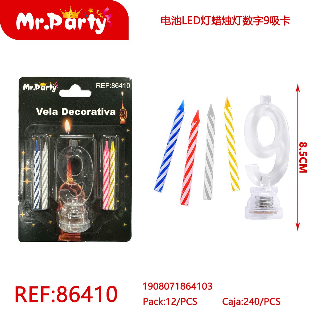 VELA LED CON BATERÍA NÚMERO 9 EN BLÍSTER