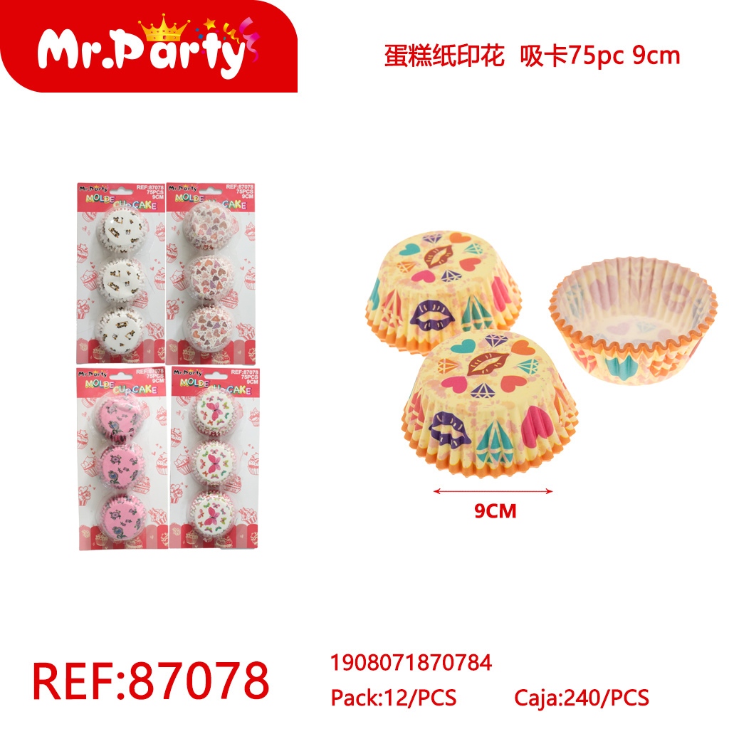 PAPEL PARA CUPCAKES ESTAMPADO, TARJETA DE SUCCIÓN 75PC, 9CM