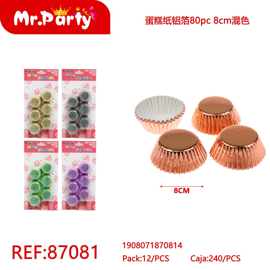 PAPEL PARA CUPCAKES DE ALUMINIO, 80PC, 8CM, COLORES SURTIDOS