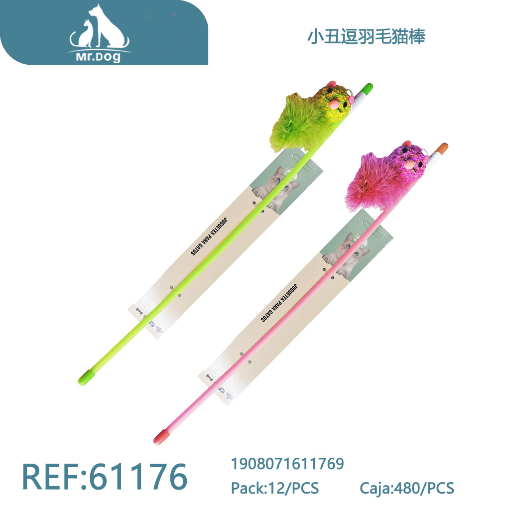 VARITA CON PLUMAS Y PAYASO PARA GATOS