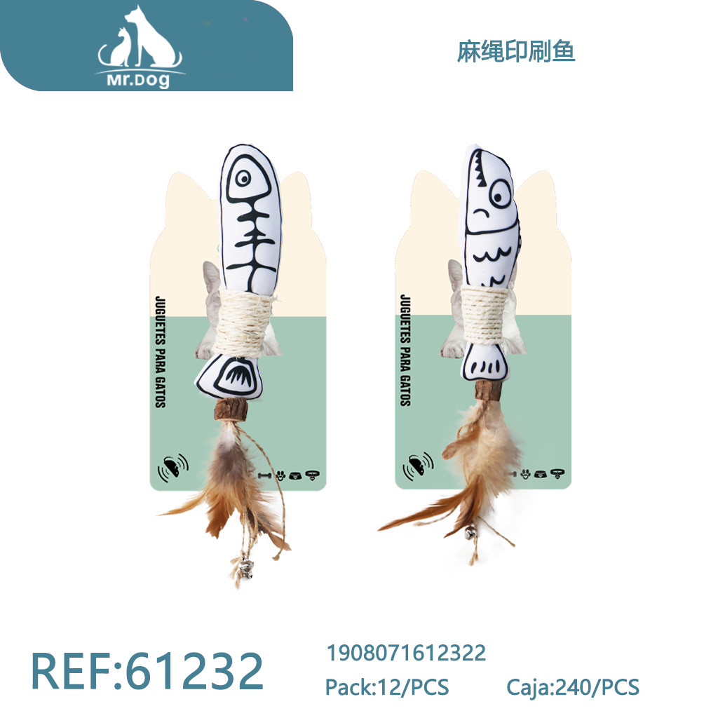 PEZ DE CUERDA DE YUTE CON ESTAMPADO PARA GATOS