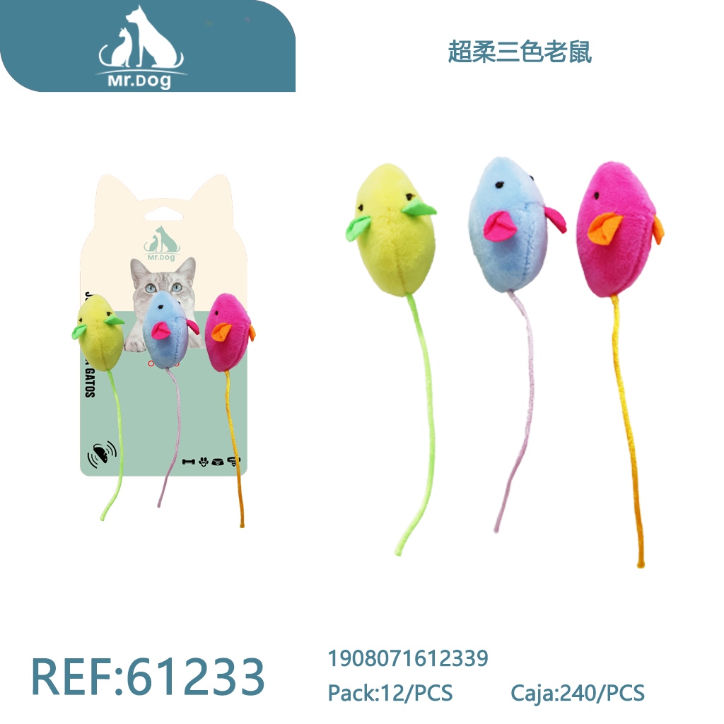 RATÓN DE FELPA SUAVE TRICOLOR PARA GATOS