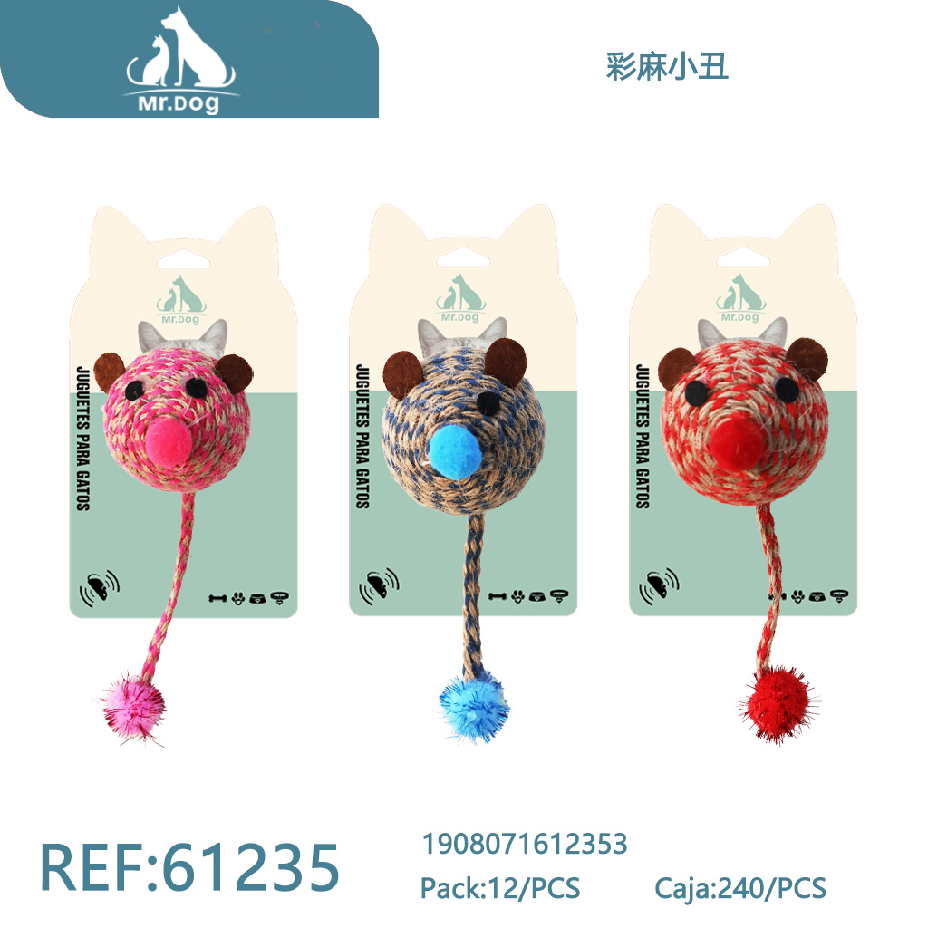 RATÓN PAYASO DE HILO DE YUTE COLORIDO PARA GATOS