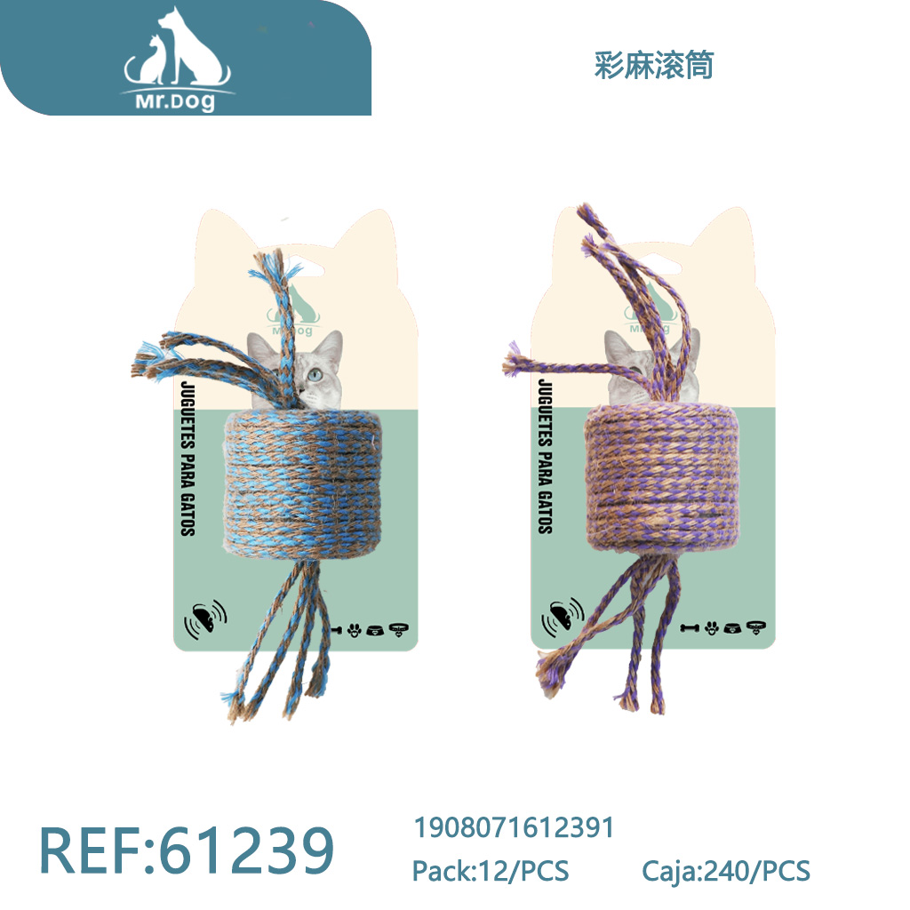 RODILLO DE HILO DE YUTE COLORIDO PARA GATOS