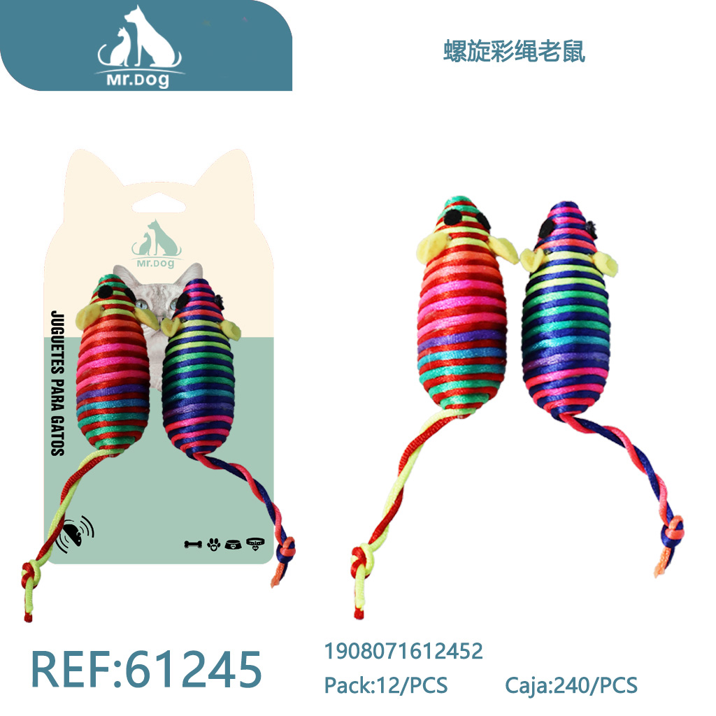 RATÓN CON CUERDA EN ESPIRAL DE COLORES PARA GATOS