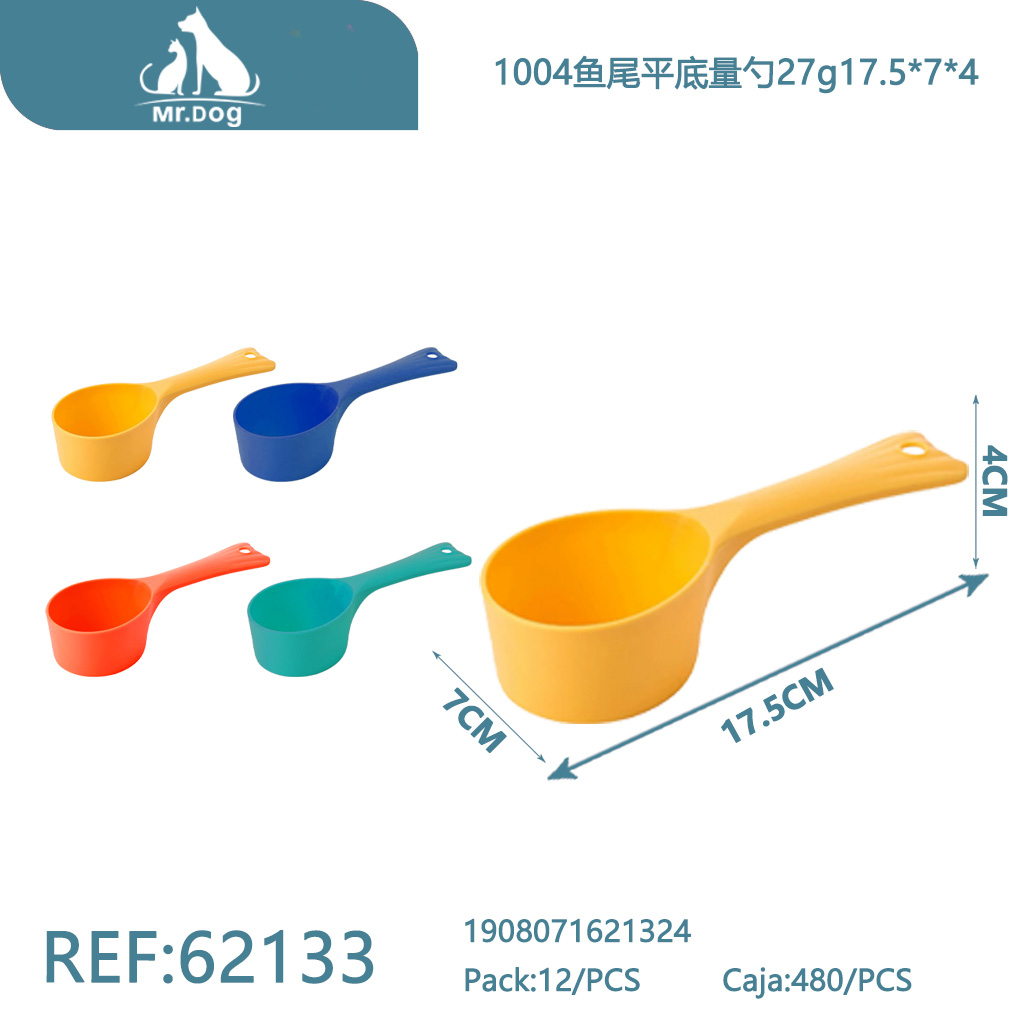 CUCHARÓN MEDIDOR DE FONDO PLANO CON FORMA DE COLA DE PEZ PARA MASCOTAS