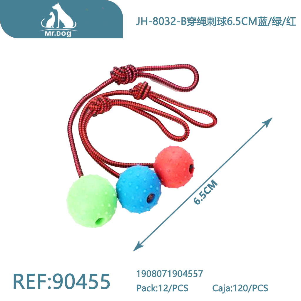 PELOTA CON PÚAS Y CUERDA PARA MASCOTAS