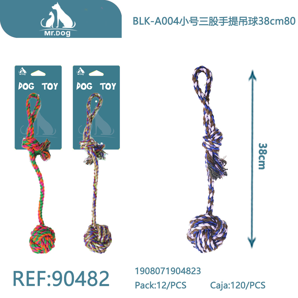 PELOTA COLGANTE CON ASA DE TRES HEBRAS PARA MASCOTAS