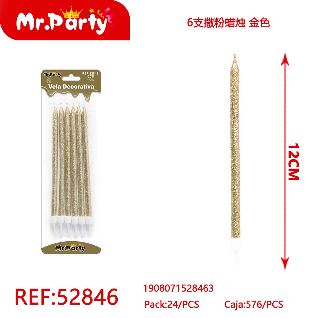 SET DE 6 VELAS CON ESCARCHA, DORADO