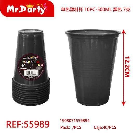 VASOS PLÁSTICOS DE UN SOLO COLOR, 10 PIEZAS - 500ML, NEGRO, 7G