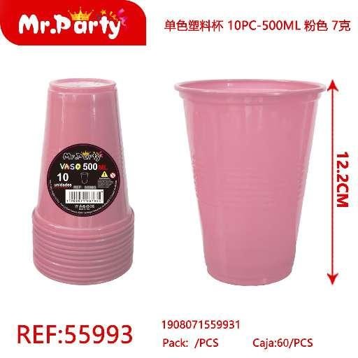 VASOS PLÁSTICOS DE UN SOLO COLOR, 10 PIEZAS - 500ML, ROSA, 7G